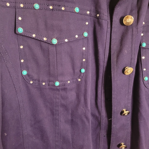 Maggie Sweet Rhinstoned Button Up Lightweight Jacet Size Large - Picture 2 of 5